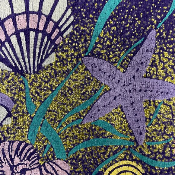 Vintage 90s Sweatshirt‎ Seashells Glitter Gold Ocean Women Size Large Purple Top - Picture 12 of 12